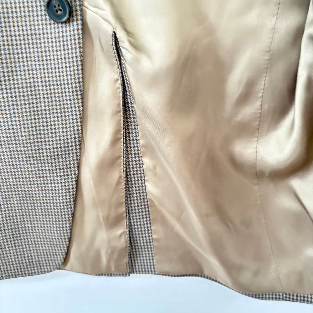 Lauren‎ Ralph Lauren Mens Houndstooth Blazer Tan Brown Blue Sport Coat 2 Button